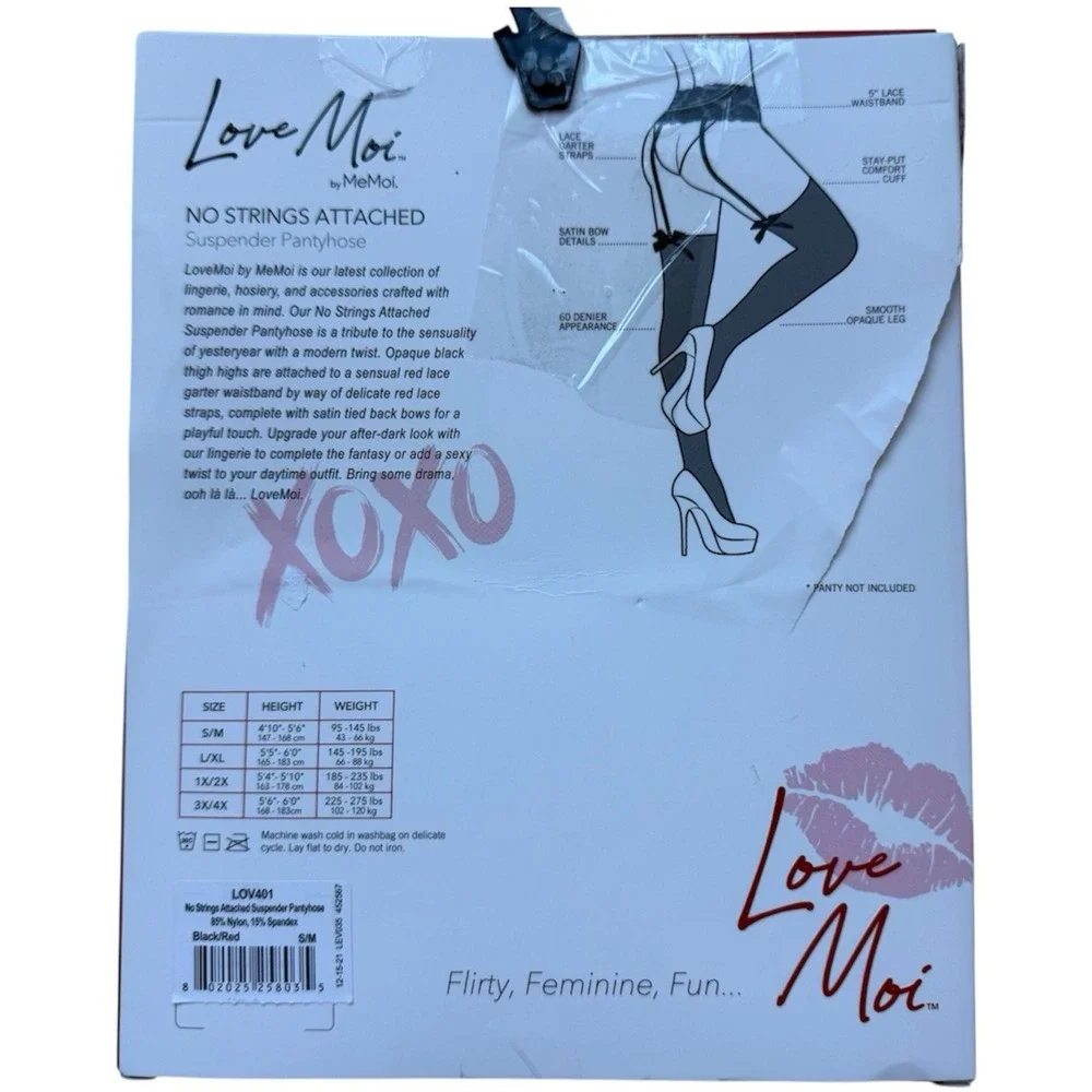 MEMOI LOVEMOI No Strings Attached Suspender Pantyhose LOV401 Black Red S/M